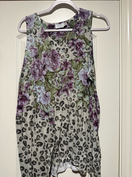 Time and Tru Tops - Time and Tru Floral & Leopard Print Tank Top - Purple/Green/Gray